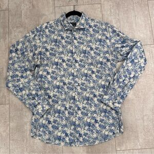 Grand Frank men’s button up blue Floral Long Sleeve Shirt 43/44 17.5 cotton